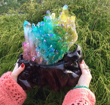 Load image into Gallery viewer, Aura Elestial Rainbow Crystal Quartz Large 8 lb. Cluster ~ Large Points ~  Sensational Collector&#39;s Display ~ Hand Made Stand - Fast Shipping