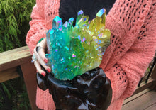 Load image into Gallery viewer, Aura Elestial Rainbow Crystal Quartz Large 8 lb. Cluster ~ Large Points ~  Sensational Collector&#39;s Display ~ Hand Made Stand - Fast Shipping
