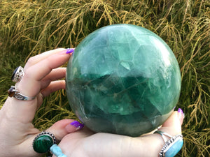 Fluorite Crystal Ball Large 5 Lb. 7 oz. Polished Sphere ~ 4 1/2" Wide ~ Beautiful  Rainbow Green Colors ~ Reiki, Meditation, Altar, Display