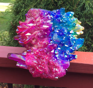 Aura Quartz Crystal Large 15 lb. Double Terminated Cluster ~ 13" Long ~ Sparkling Pink, Green, Yellow Rainbow Colors ~ Fast Free Shipping