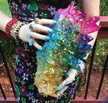 Load image into Gallery viewer, Aura Quartz Crystal Large 15 lb. Double Terminated Cluster ~ 13&quot; Long ~ Sparkling Pink, Green, Yellow Rainbow Colors ~ Fast Free Shipping