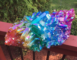 Angel Aura Quartz Crystal Large 24 Lb. Cluster ~ 15" Long ~ Sparkling Pink, Green, Yellow Rainbow Colors ~ Magnificent Display Centerpiece