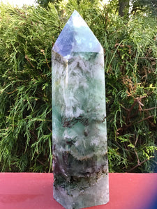 Fluorite Crystal Quartz Large 4 lb. 5 oz. Generator ~ 8 1/2" Tall ~ White Angel Feathers ~ Swirling Green Colors ~ Fast & Free Shipping