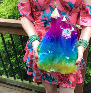 Angel Aura Quartz Crystal Large 23 Lb. Cluster ~ 12" Tall ~ Rainbow Red, Blue, Green Colors ~ Massive Magnificent Display Centerpiece