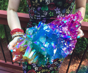 Angel Aura Quartz Crystal Large 24 Lb. Cluster ~ 15" Long ~ Sparkling Pink, Green, Yellow Rainbow Colors ~ Magnificent Display Centerpiece