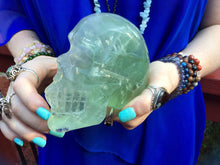 Load image into Gallery viewer, Fluorite Crystal Quartz Large 2 Lb. 5 oz. Skull ~ 4&quot; Tall Hand Carved Life Size ~ Translucent Green Crystal Sculpture ~ Fast &amp; Free Standing