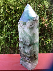 Fluorite Crystal Quartz Large 4 lb. 5 oz. Generator ~ 8 1/2" Tall ~ White Angel Feathers ~ Swirling Green Colors ~ Fast & Free Shipping