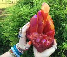 Load image into Gallery viewer, Angel Aura Quartz Crystal Large 5 lb. 8 oz. Cluster ~ 9&quot; Long ~ Electric Orange Yellow Red Big Sparkly Points ~ Rainbow Iridescent Colors