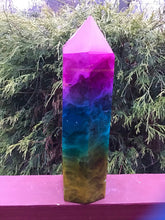 Load image into Gallery viewer, SOLD OUT ~ Reserved for M ~ Payment 3 of 22 ~ Large 9 lb. 11 oz. ~ Rainbow Aura Fluorite Crystal Generator  ~ 12&quot; Tall ~ Pink, Blue, Green