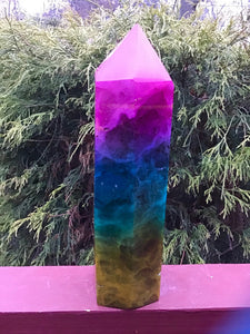 SOLD OUT ~ Reserved for M ~ Payment 3 of 22 ~ Large 9 lb. 11 oz. ~ Rainbow Aura Fluorite Crystal Generator  ~ 12" Tall ~ Pink, Blue, Green