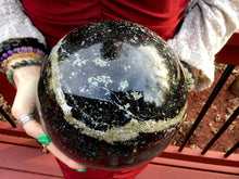 Load image into Gallery viewer, SOLD OUT ~ Reserved for Angela ~ Payment 8 of 23 ~ Large 27 Lb.  ~ Rare Black &amp; Green Tourmaline Crystal Quartz Ball Sphere ~ 8&quot; Wide