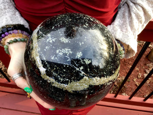 SOLD OUT ~ Reserved for Angela ~ Payment 8 of 23 ~ Large 27 Lb.  ~ Rare Black & Green Tourmaline Crystal Quartz Ball Sphere ~ 8" Wide