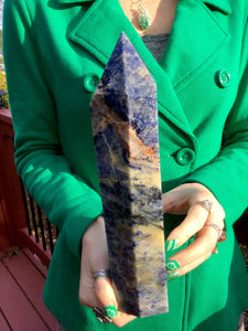Sodalite Crystal Generator Large 3 lb. 15 oz. Polished Tower ~ 11" Tall ~ Sparkling White and Blue ~ Big Free Standing ~ Fast Free Shipping