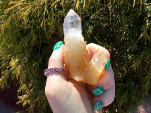Clear Quartz Tibetan Elestial 3.3 oz. Crystal Wand ~ 3" Long Golden Healer ~ Sparkling Inclusions ~ Meditation Handheld ~ Fast Free Shipping
