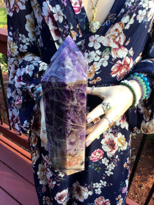 Amethyst Double Generator Crystal Twin Flame Large 10 lb. 11 oz. Tower ~ 9" Tall ~ Swirling Purple & White Colors ~ Stunning Reiki Display