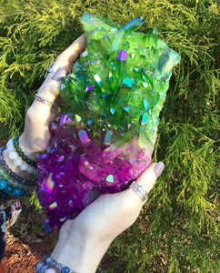 Aura Quartz Crystal Large 4 Lb. 8 oz. Cluster ~ 9" Long ~ Sparkling Rainbow Iridescent Electric Purple & Forest Green ~ Fast Free Shipping