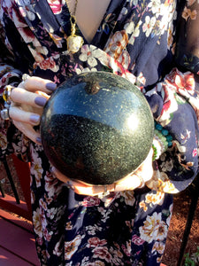 Tourmaline Sphere Large 11 Lb. 12 oz. Golden Pyrite Crystal Ball - 5“ Wide ~ Sparkling Rare Black & Gold Inclusions ~ Reiki, Altar Display