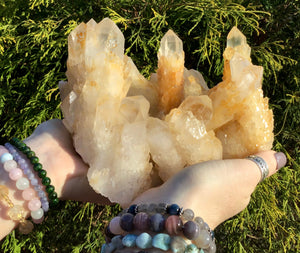 Elestial Quartz Crystal Large 5 Lb. Cluster ~ 5" Tall ~ Big Tibetan Golden Healer ~ Natural Sparkling Gold Crystal Points ~ Free Shipping