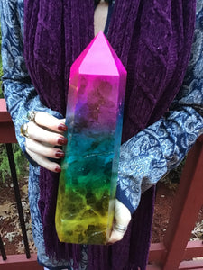 SOLD OUT ~ Reserved for M ~ Payment 3 of 22 ~ Large 9 lb. 11 oz. ~ Rainbow Aura Fluorite Crystal Generator  ~ 12" Tall ~ Pink, Blue, Green