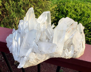 Lemurian Frosted Clear Quartz Large 12 Lb. Cluster ~ 11" Long ~ Stunning Long Big Points ~ Rare Big Home Décor, Altar, Reiki Crystal Display