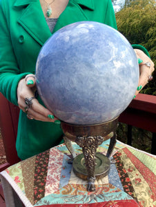Blue Celestite Crystal Quartz Ball Large 33 Lb. 11 oz.  Polished Sphere ~ 8" Wide ~ Big Beautiful Reiki, Altar, Décor, Feng Shui Display