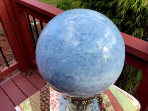 Blue Celestite Crystal Quartz Ball Large 33 Lb. 11 oz.  Polished Sphere ~ 8" Wide ~ Big Beautiful Reiki, Altar, Décor, Feng Shui Display