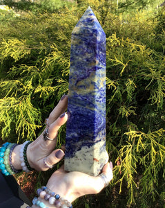 Sodalite Crystal Large 3 Lb. 15 oz. Generator ~ 11" Tall ~ Sparkling White & Blue ~ Big Beautifully Polished High Quality ~ Self Standing