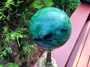 Fluorite Large 1 Lb. 9 oz. Crystal Ball ~ 2 1/2" Wide ~ Big Polished Sphere ~ Beautiful Rainbow Green ~ Reiki, Meditation, Altar, Display