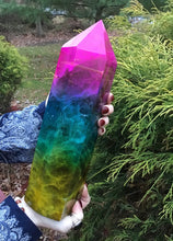 Load image into Gallery viewer, SOLD OUT ~ Reserved for M ~ Payment 3 of 22 ~ Large 9 lb. 11 oz. ~ Rainbow Aura Fluorite Crystal Generator  ~ 12&quot; Tall ~ Pink, Blue, Green