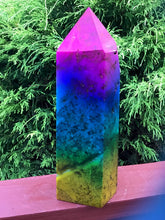 Load image into Gallery viewer, Rainbow Aura Fluorite Crystal Large 10 lb. Generator  ~ 11&quot; Tall ~ Pink, Blue, Green Colors ~ Big Display Tower ~ Fast &amp; Free Shipping
