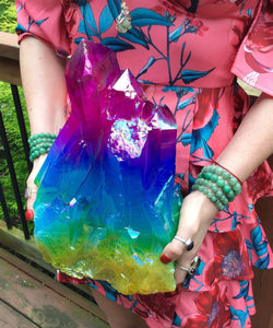 Angel Aura Quartz Crystal Large 23 Lb. Cluster ~ 12" Tall ~ Rainbow Red, Blue, Green Colors ~ Massive Magnificent Display Centerpiece