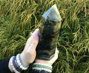SOLD OUT ~ Reserved for J ~ Payment 5 of 22 ~3 Lb. ~ Large Flashy Labradorite Generator ~ 9" Tall + 2 Lb. 14 oz Labradorite Pillar ~