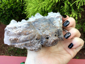 SOLD OUT ~ Reserved for June ~ Payment 5 of 8 ~ Bat Hand Carved Crystal Quartz Cluster Large 12.7 oz. ~ Sculpture ~ 5" Long ~ Free Standing