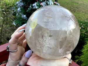 Crystal Ball Clear Quartz Large 6 Lb. Polished Sphere ~ 4" Wide ~ Beautiful Inclusions ~ Reiki, Altar, Feng Shui, Meditation Room Display
