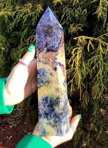 Sodalite Crystal Generator Large 3 lb. 15 oz. Polished Tower ~ 11" Tall ~ Sparkling White and Blue ~ Big Free Standing ~ Fast Free Shipping