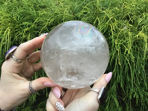 Clear Quartz Large 3 Lb. 8 oz. Crystal Ball ~ 4" Wide ~ Big Polished Sphere ~ Beautiful Reiki Feng Shui Display ~ Stunning Inclusions