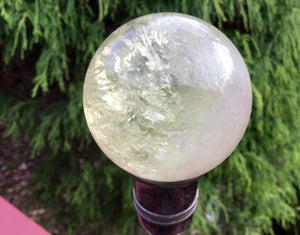 Citrine Crystal Ball Clear Quartz Big 8 oz. Sphere ~ 2" Wide ~ Sparkling Rainbow Inclusions ~ Altar, Meditation Reiki ~ Fast & Free Shipping