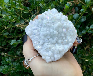 Angel Aura Quartz Crystal Large 7.8 oz. Cluster ~ 2 1/2" Long ~ Electric Pearlescent White Rainbow Iridescent Sparkling Points ~ Reiki Altar