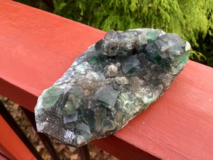 Fluorite Crystal Big 9 oz. Cluster ~ 4 1/2“ Long ~ Deep Green Colors ~ Sparkling Matrix ~ Sacred Geometry Formation ~ Fast & Free Shipping