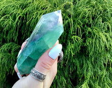 Load image into Gallery viewer, Fluorite Clear Double Terminated Big 6 oz. Generator ~ 4&quot; Long Wand ~ Sparkling Green, Purple, Blue Rainbow Colors ~  Reiki, Altar Display