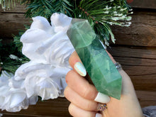 Load image into Gallery viewer, Fluorite Clear Double Terminated Big 6 oz. Generator ~ 4&quot; Long Wand ~ Sparkling Green, Purple, Blue Rainbow Colors ~  Reiki, Altar Display