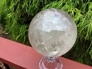 Clear Quartz Large 3 Lb. 8 oz. Crystal Ball ~ 4" Wide ~ Big Polished Sphere ~ Beautiful Reiki Feng Shui Display ~ Stunning Inclusions