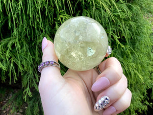 Citrine Crystal Ball Clear Quartz Big 8 oz. Sphere ~ 2" Wide ~ Sparkling Rainbow Inclusions ~ Altar, Meditation Reiki ~ Fast & Free Shipping