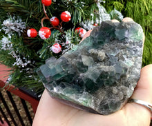 Load image into Gallery viewer, Fluorite Crystal Big 9 oz. Cluster ~ 4 1/2“ Long ~ Deep Green Colors ~ Sparkling Matrix ~ Sacred Geometry Formation ~ Fast &amp; Free Shipping