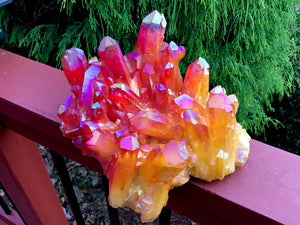Aura Quartz Crystal Large 6 Lb. 8 oz. Cluster ~ 8" Long ~ Sparkling Pink & Bright Orange ~ Dazzling Iridescent Colors ~ Reiki Altar Display