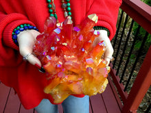 Load image into Gallery viewer, Aura Quartz Crystal Large 6 Lb. 8 oz. Cluster ~ 8&quot; Long ~ Sparkling Pink &amp; Bright Orange ~ Dazzling Iridescent Colors ~ Reiki Altar Display
