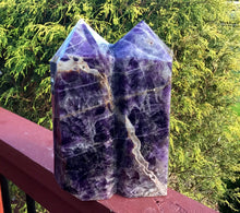 Load image into Gallery viewer, Amethyst Double Generator Crystal Twin Flame Large 10 lb. 11 oz. Tower ~ 9&quot; Tall ~ Swirling Purple &amp; White Colors ~ Stunning Reiki Display