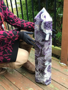 Amethyst Stalactite Generator Crystal Large 63 lb. Free Standing ~ 27" Tall  7 " Wide ~ Purple & White Swirling Colors ~ Museum Quality