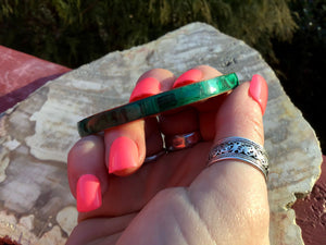 Malachite Bangle Bracelet .6 oz. Hand Made In Africa ~ Beautifully Polished Stone & Copper ~ Stunning Green Mineral Crystal Vintage Jewelry