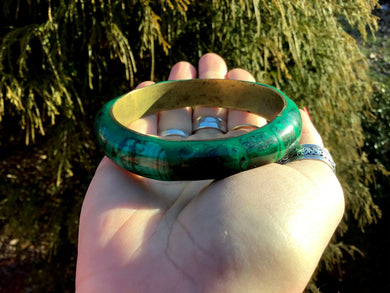 Malachite Bangle Bracelet 2.9 oz. Hand Made In African ~ Beautifully Polished Stone & Brass ~ Stunning Green Mineral Crystal Vintage Jewelry